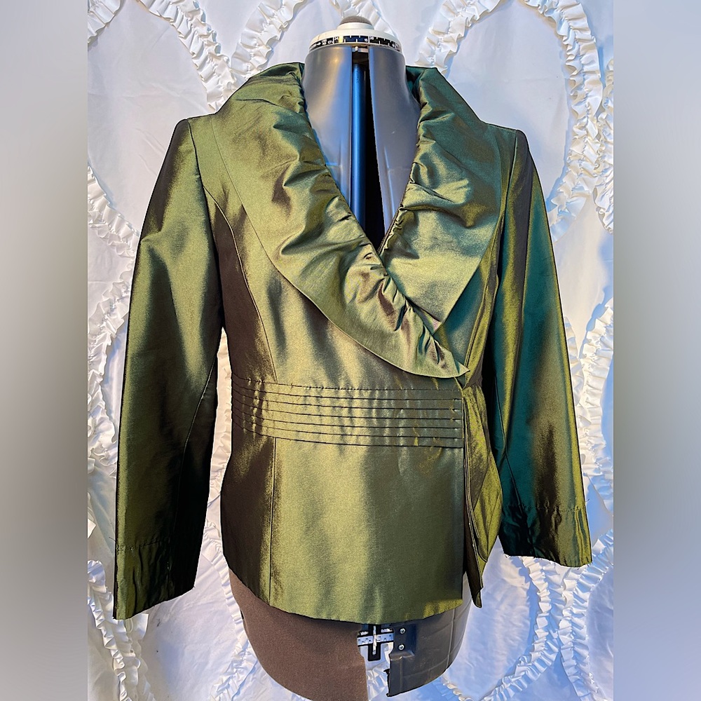 Nipon Boutique Green Metallic Wrap Jacket Sz 6